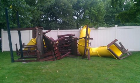 cheap swing set collapsed in yard
