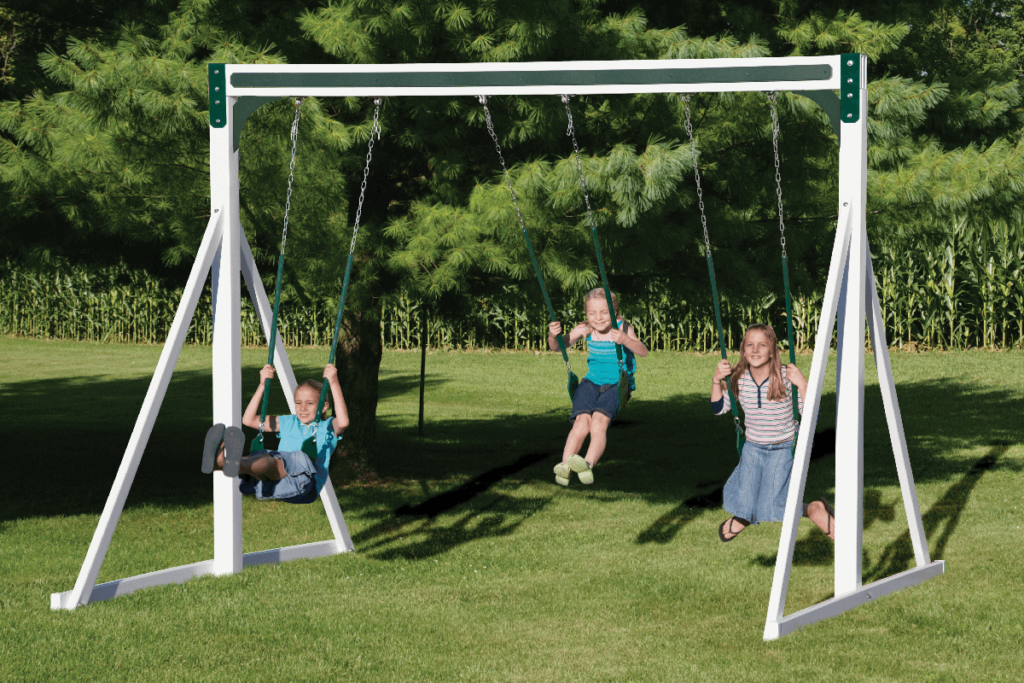 green and white free standing swing frame