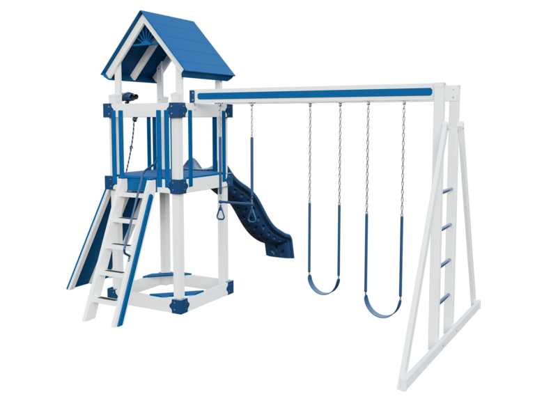 white and blue ready to go basecamp 44 vinyl playset back right view