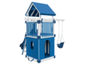 white and blue basecamp 55 clubhouse vinyl playset back left view
