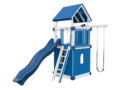 white and blue basecamp 55 clubhouse vinyl playset front right view