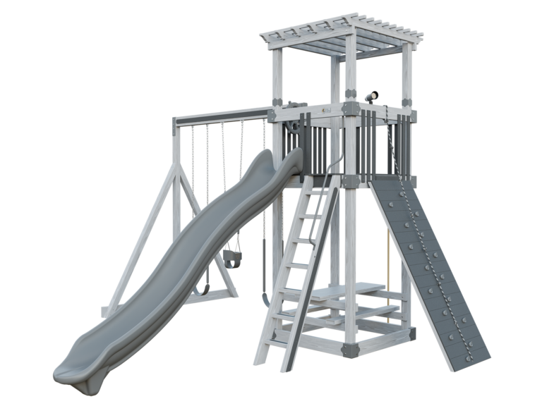 ash wood and gray basecamp 55 stargazer vinyl playset front right view