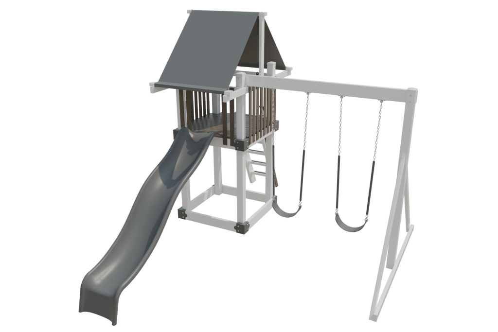 white and gray moderate 44 ready to go vinyl playset front right view