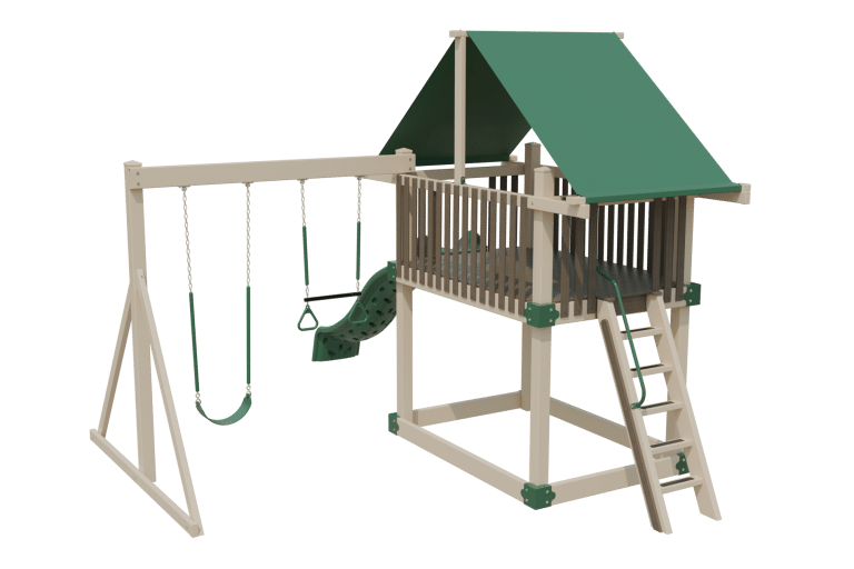 green and almond color moderate 75 ready to go vinyl playset back view